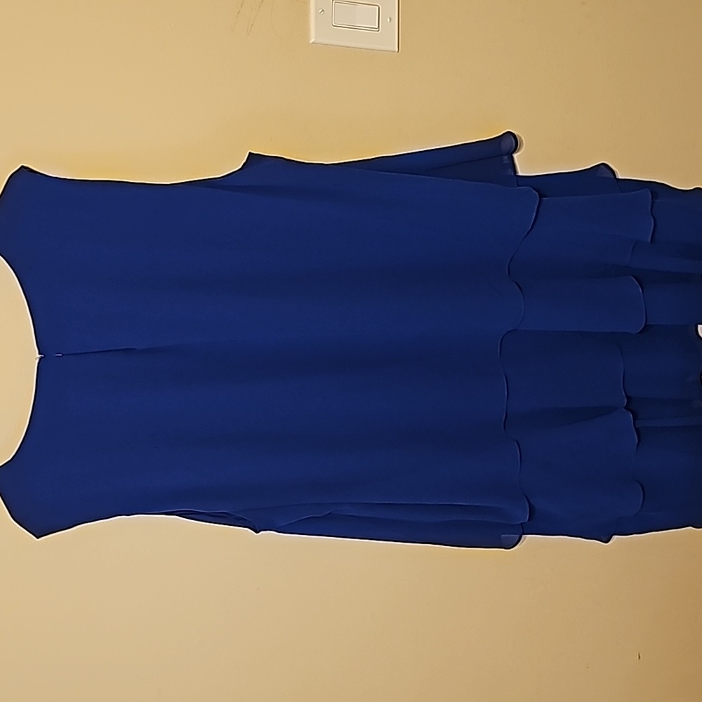 Ralph Lauren Georgette Blue Tiered Sleeveless Shift Dress Size 22W‎ - Picture 8 of 10